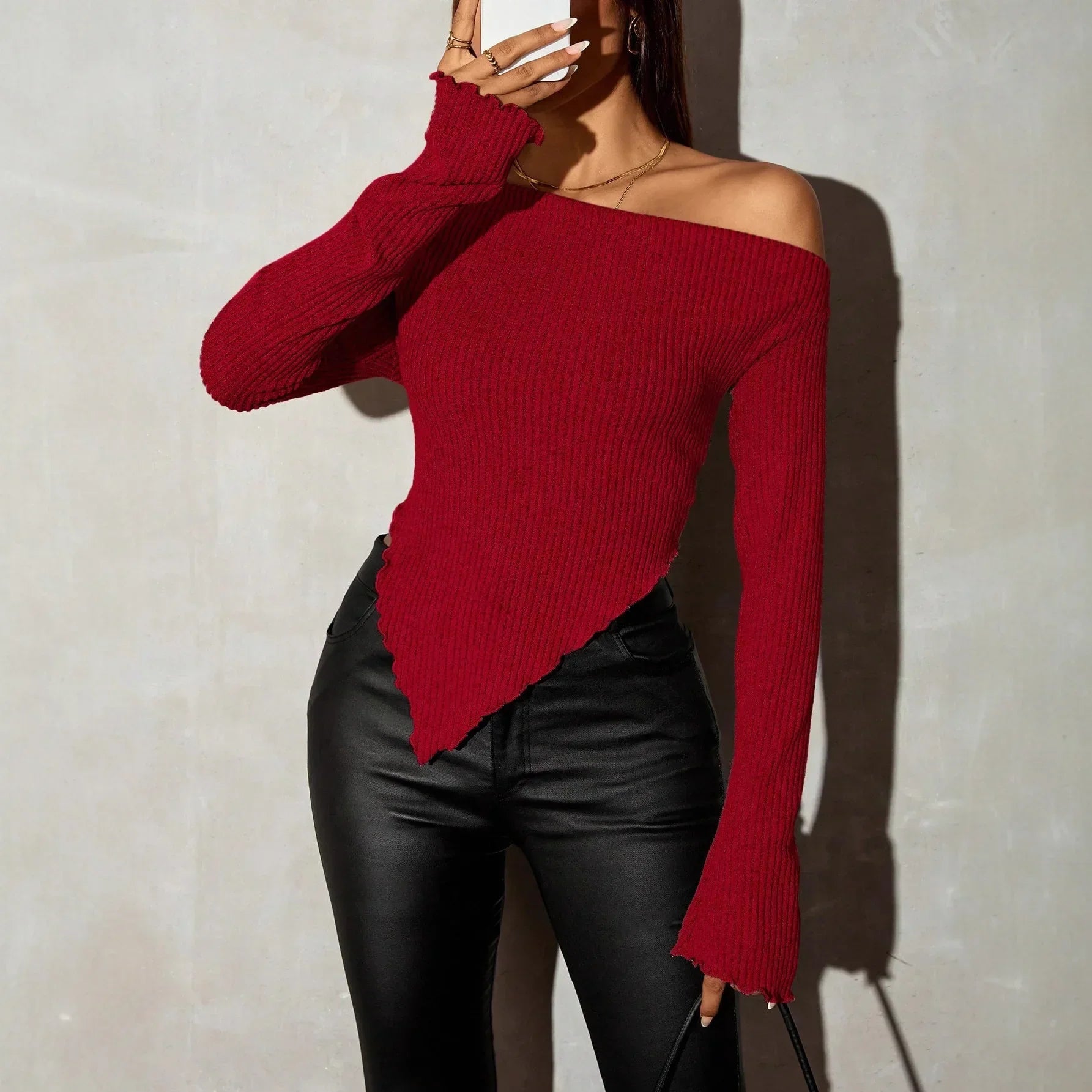 Suéter Tricot Ombro a Manga Sino Slim Lenogue