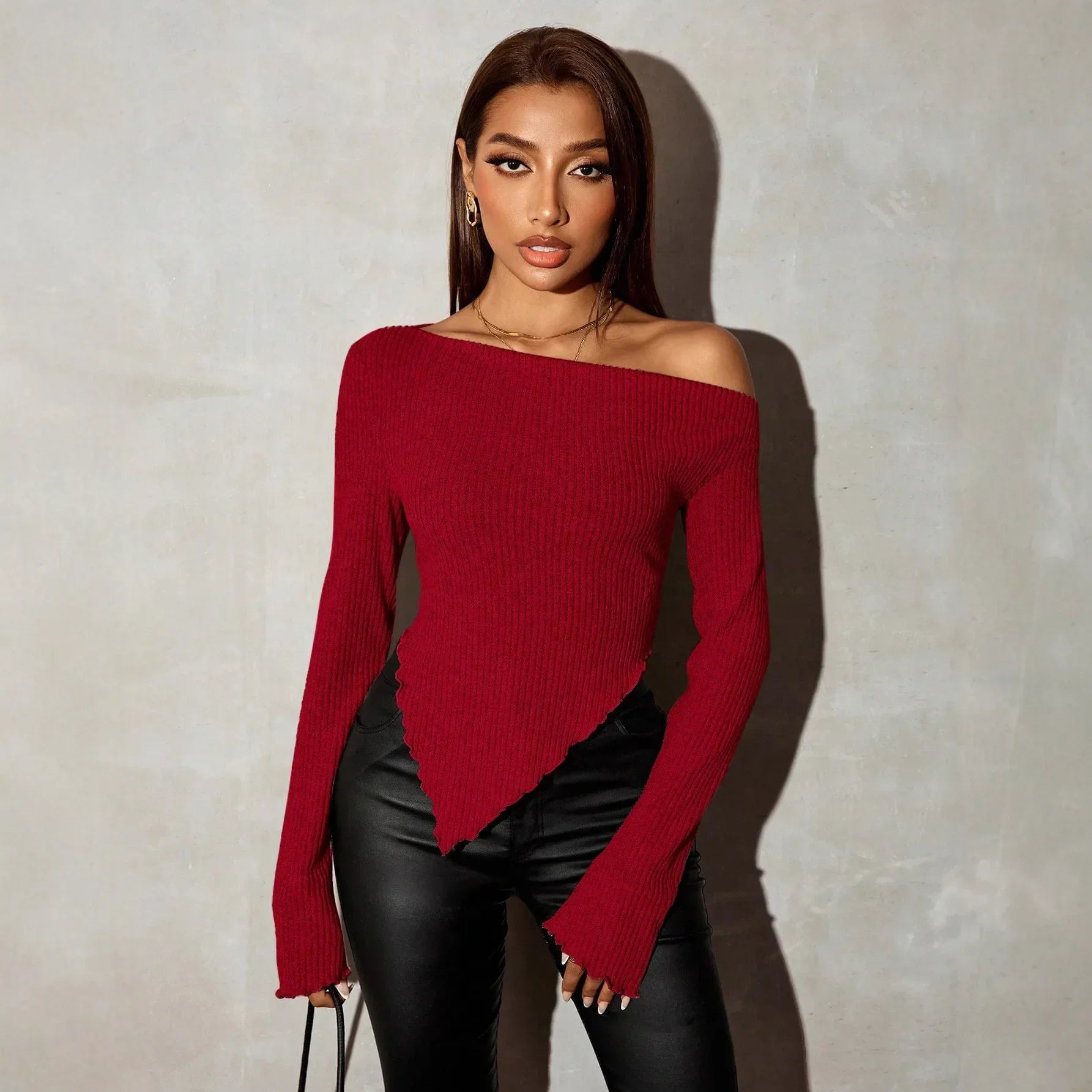 Suéter Tricot Ombro a Manga Sino Slim Lenogue