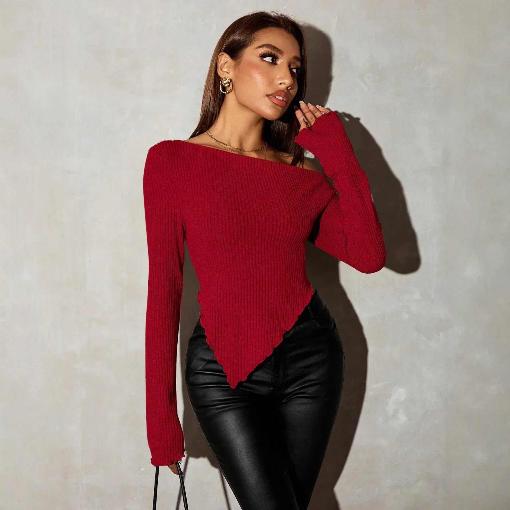 Suéter Tricot Ombro a Manga Sino Slim Lenogue Vermelho / Pp