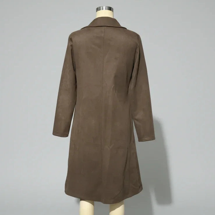 Trench Coat Gola Lapela Botonê Simples Modelagem Ampla Lenogue