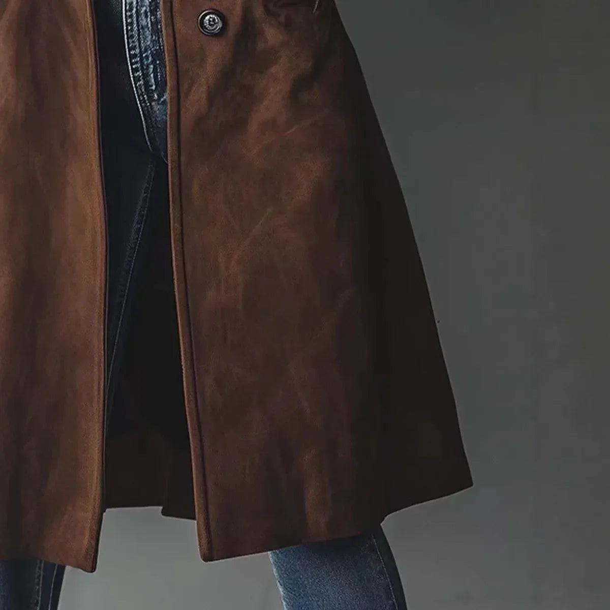 Trench Coat Gola Lapela Botonê Simples Modelagem Ampla Lenogue