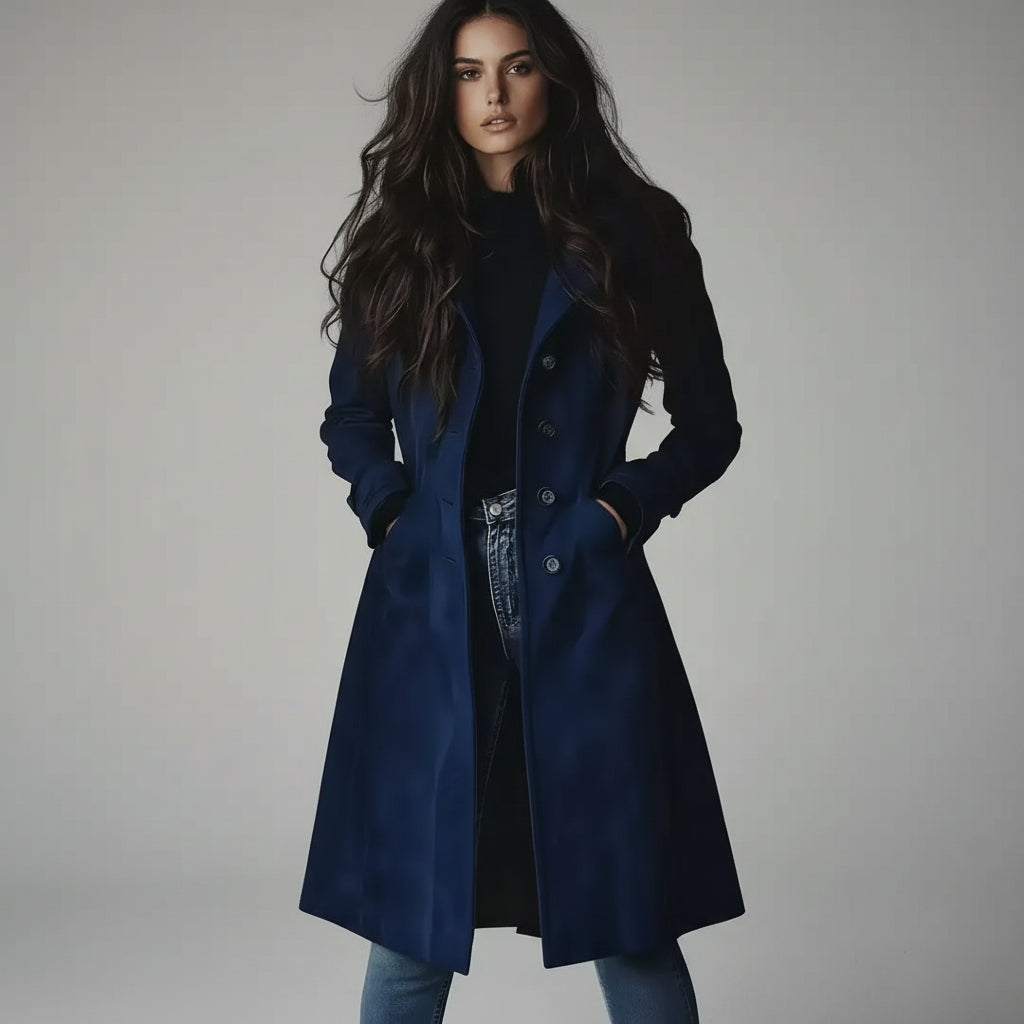 Trench Coat Gola Lapela Botonê Simples Modelagem Ampla Lenogue Azul / p