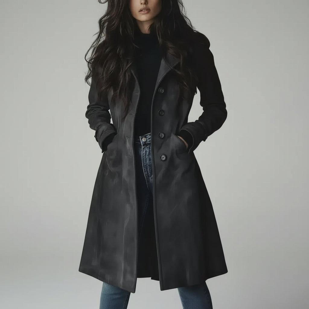 Trench Coat Gola Lapela Botonê Simples Modelagem Ampla Lenogue Cinza / p