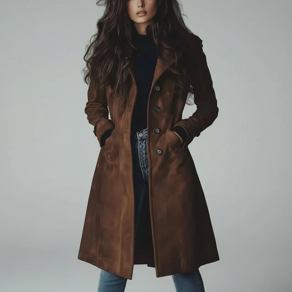 Trench Coat Gola Lapela Botonê Simples Modelagem Ampla Lenogue Marrom / p