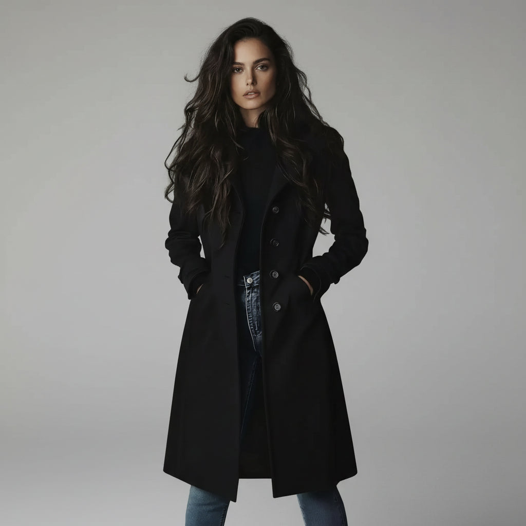 Trench Coat Gola Lapela Botonê Simples Modelagem Ampla Lenogue Preto / p