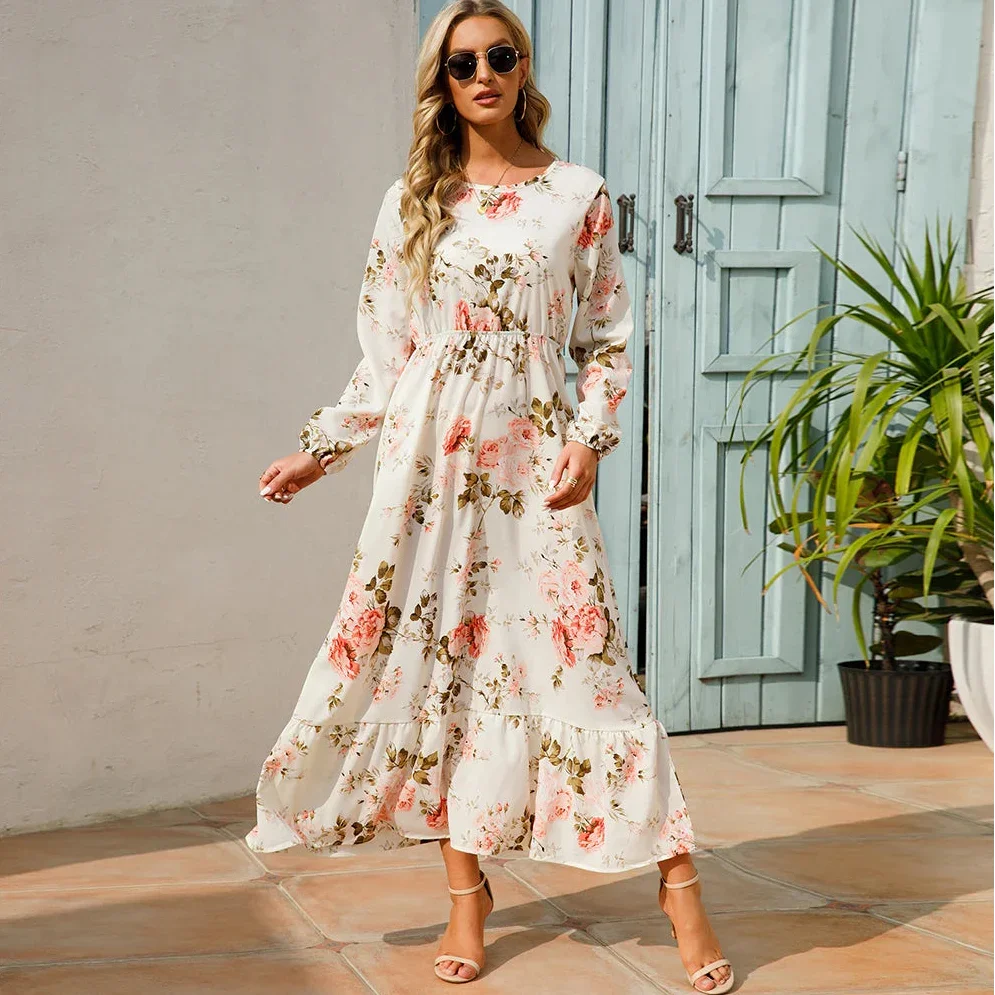Vestido de Chiffon Estampa Floral Evasê Lenogue