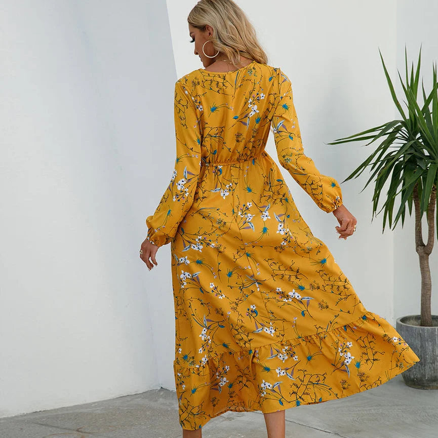 Vestido de Chiffon Estampa Floral Evasê Lenogue