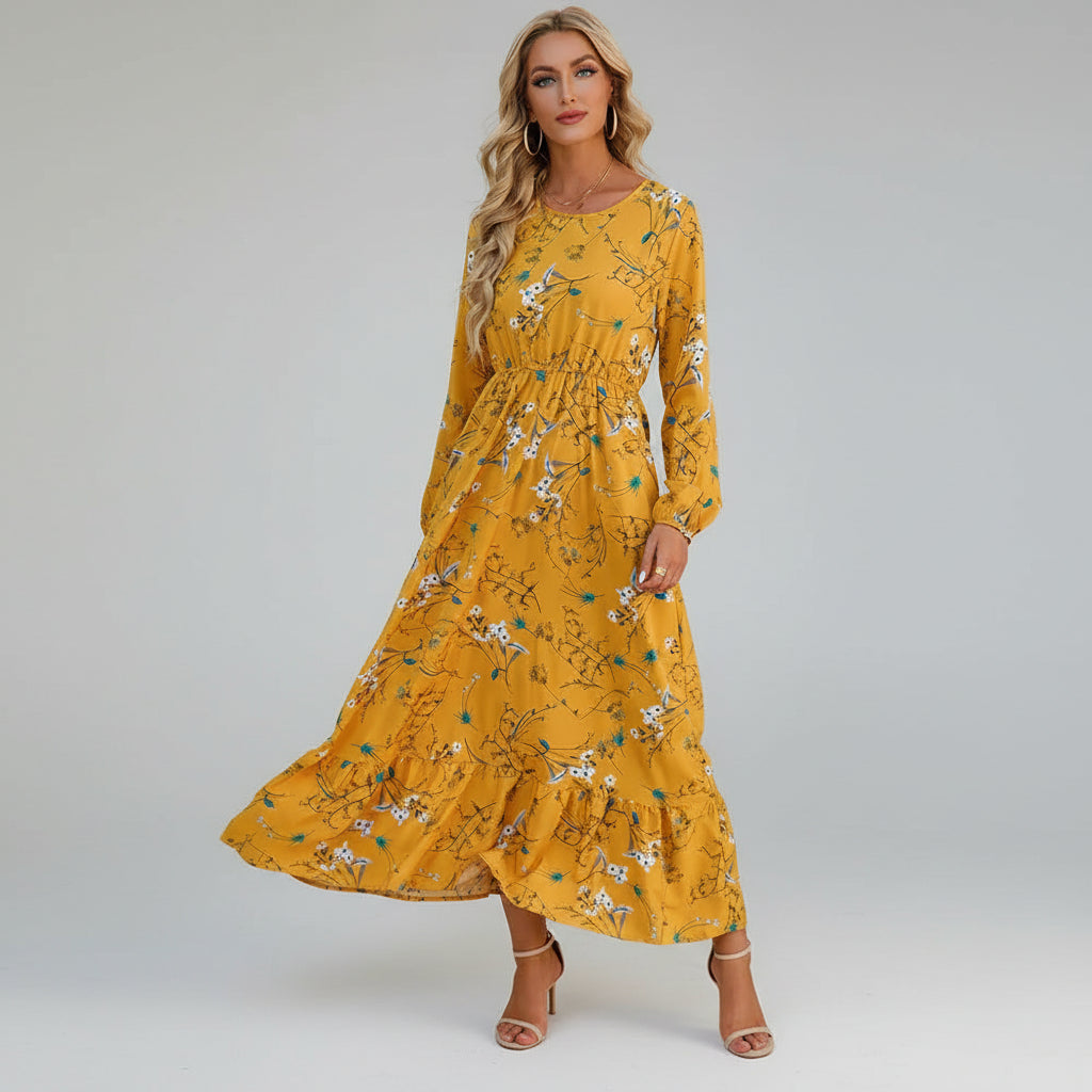 Vestido de Chiffon Estampa Floral Evasê Lenogue Laranja / p