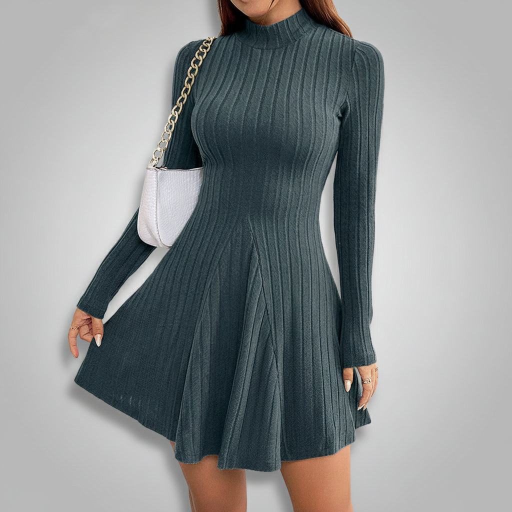 Vestido de Malha Evasê Gola Alta Lenogue Azul / Pp