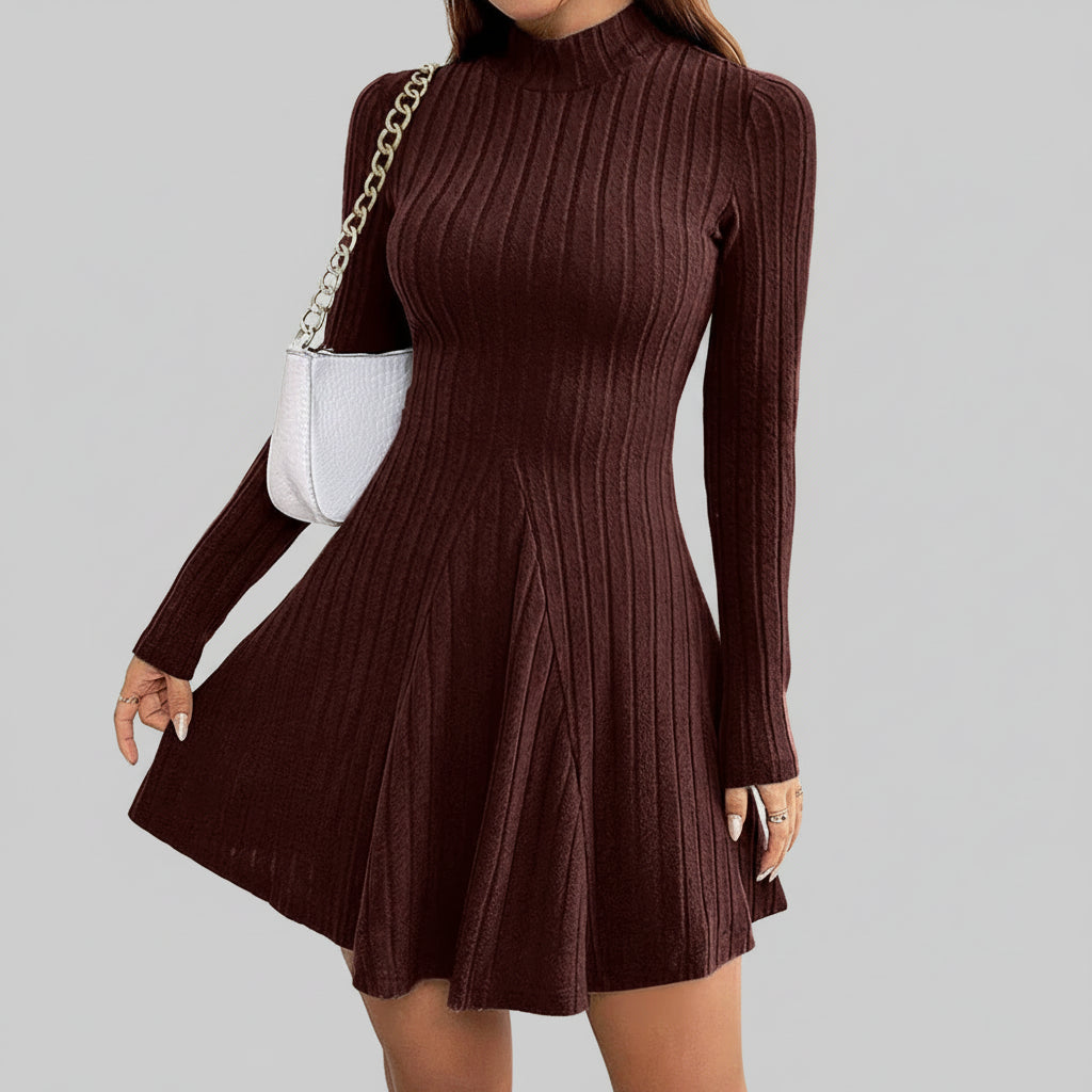 Vestido de Malha Evasê Gola Alta Lenogue Marrom / Pp