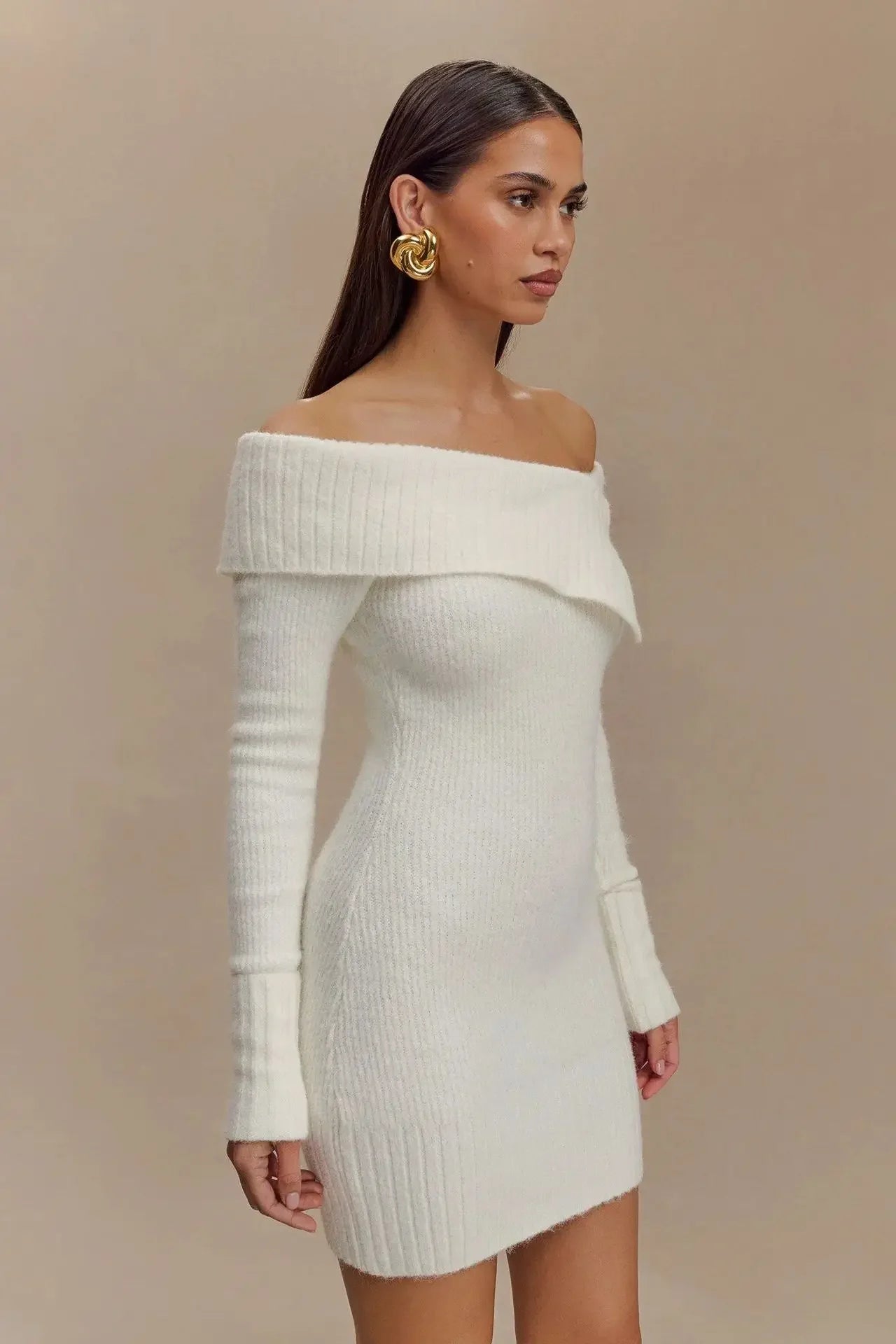 Vestido de Malha Ombro único Bodycon Lenogue