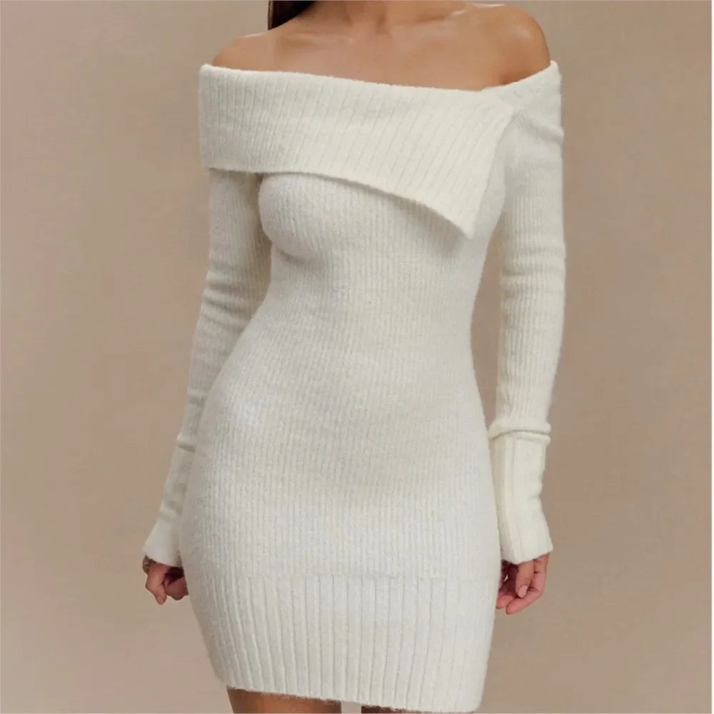 Vestido de Malha Ombro único Bodycon Lenogue