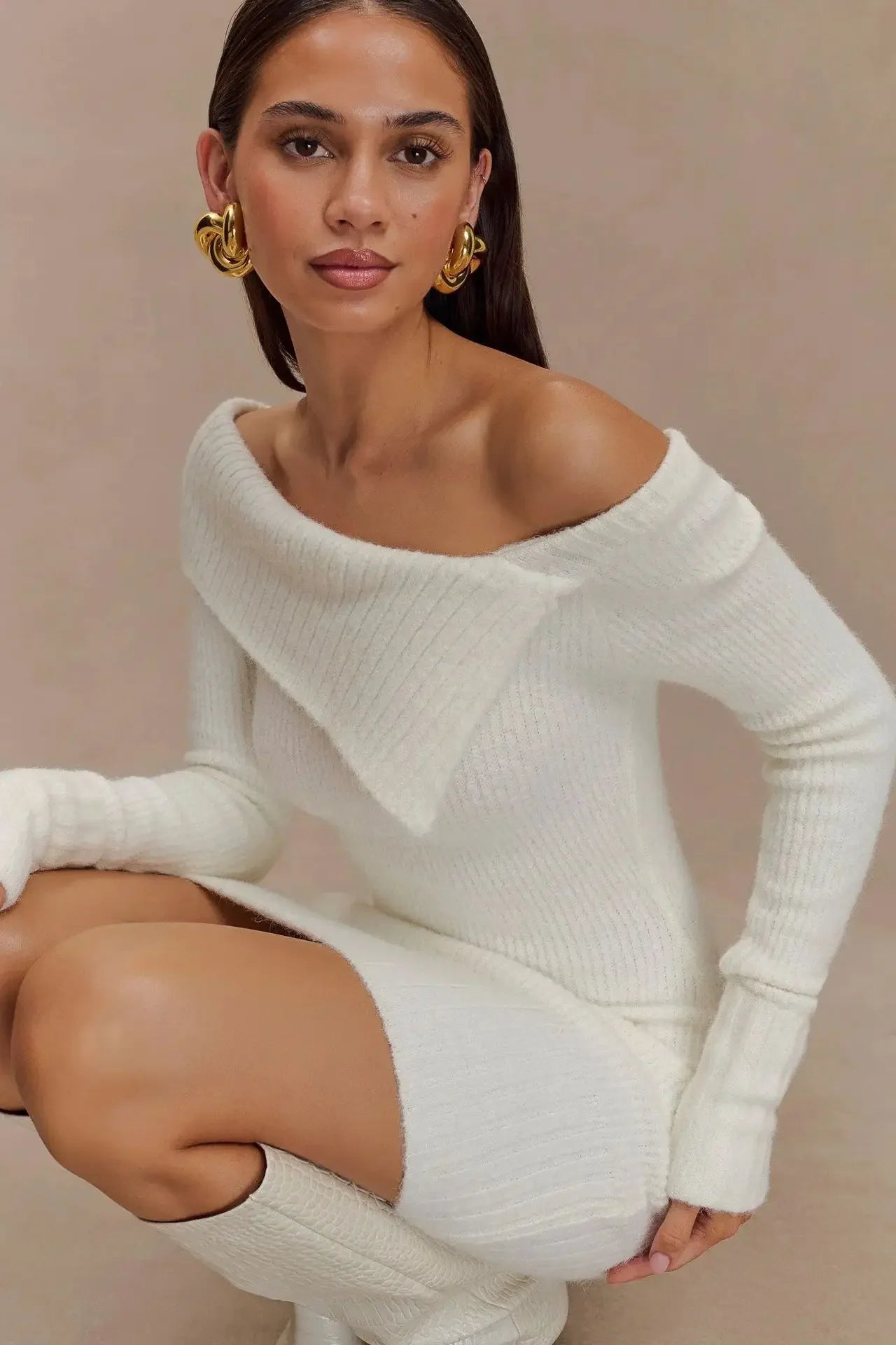 Vestido de Malha Ombro único Bodycon Lenogue