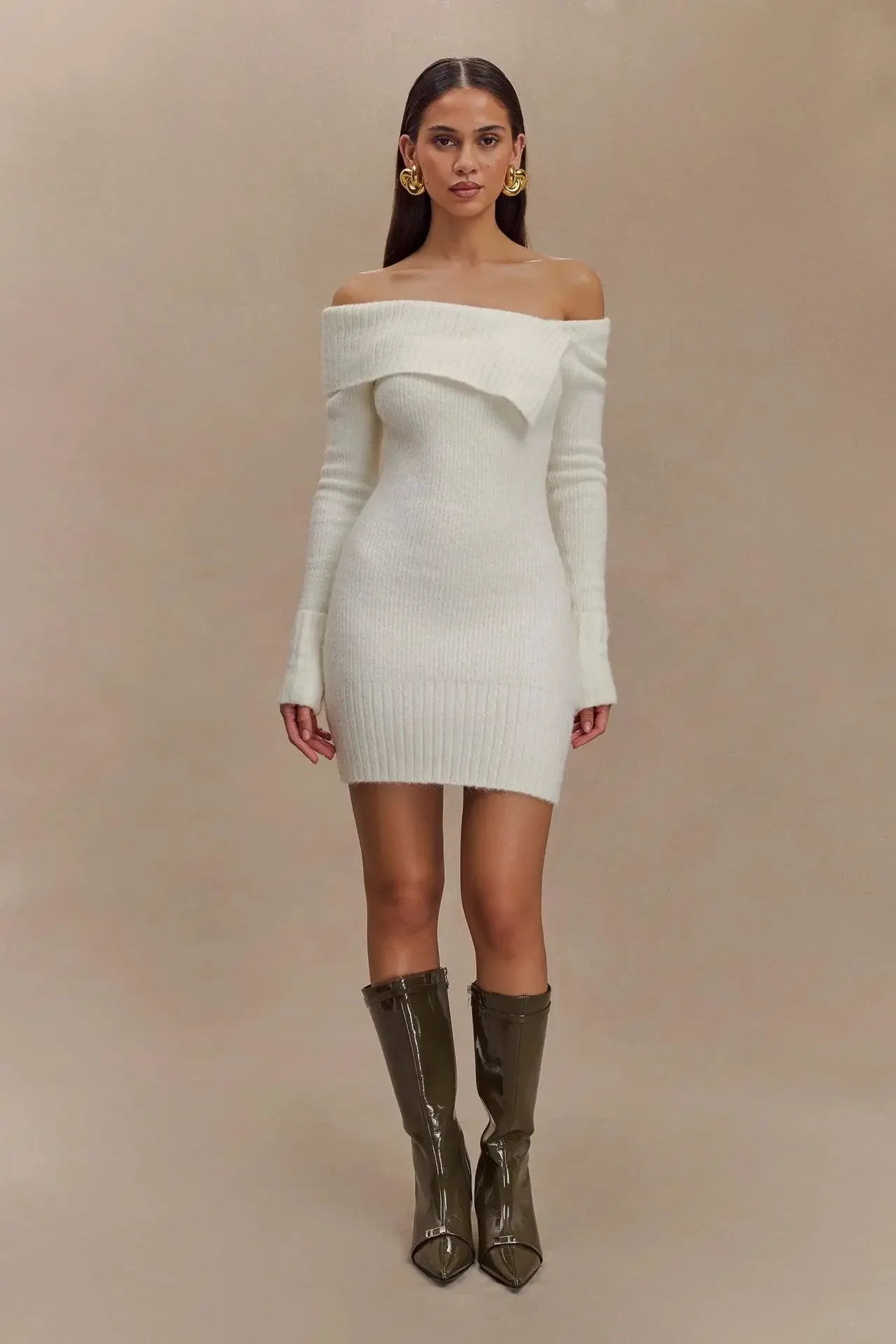 Vestido de Malha Ombro único Bodycon Lenogue