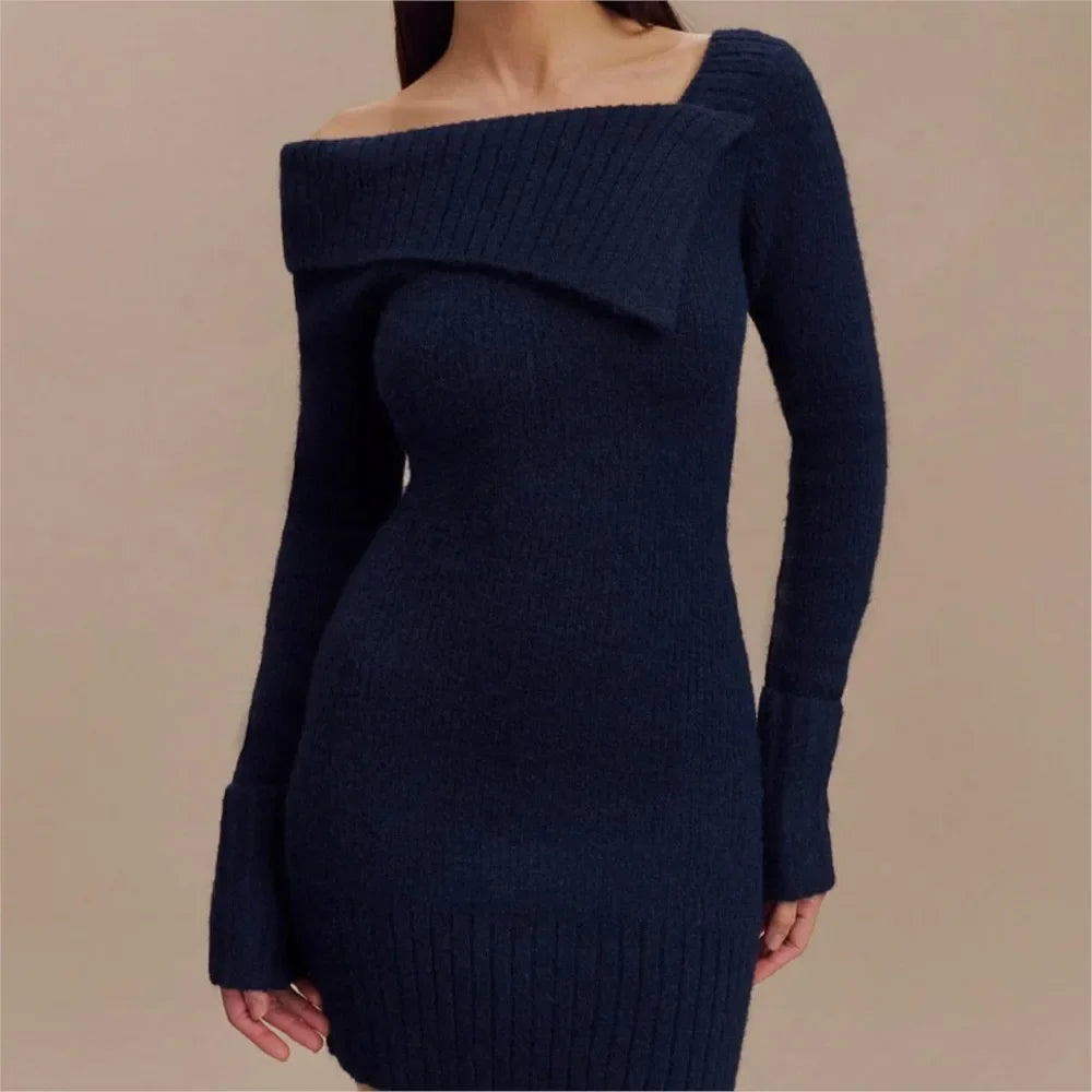 Vestido de Malha Ombro único Bodycon Lenogue