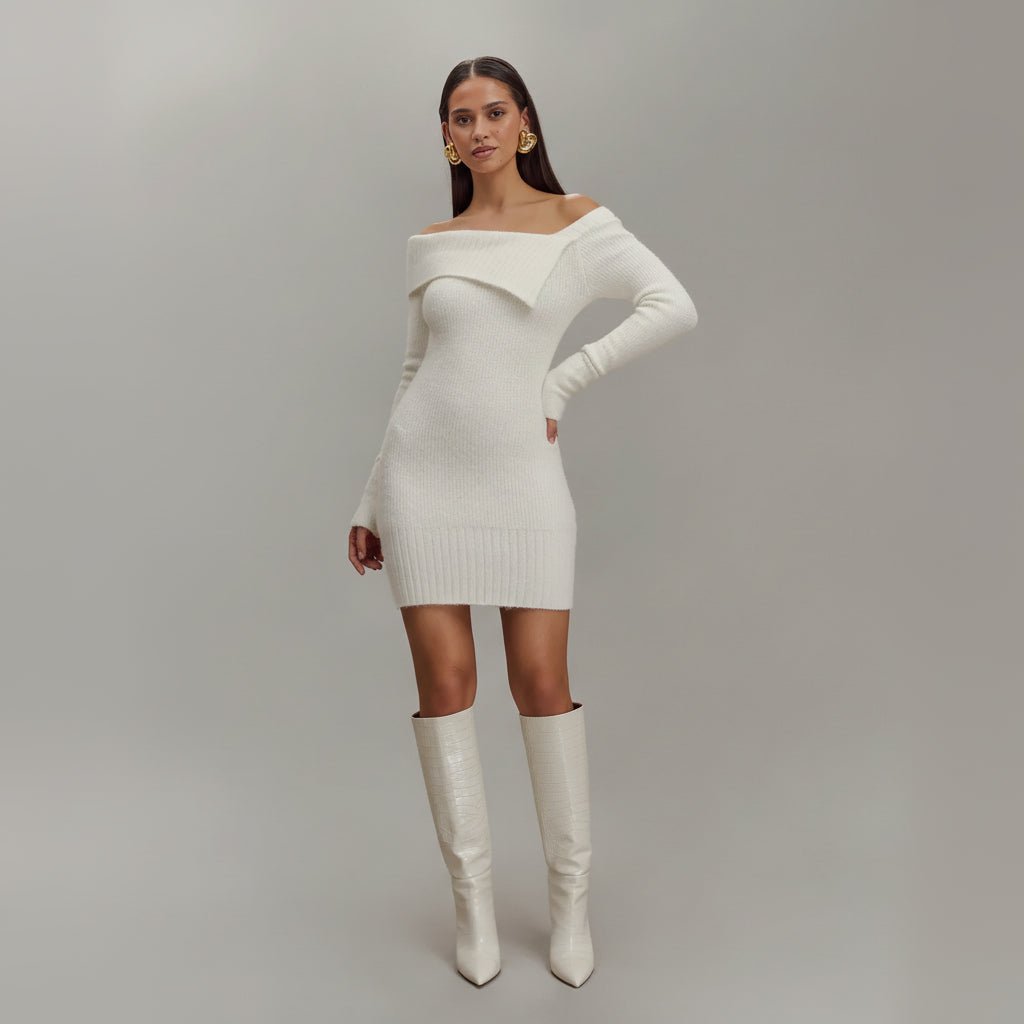 Vestido de Malha Ombro único Bodycon Lenogue Branco / p