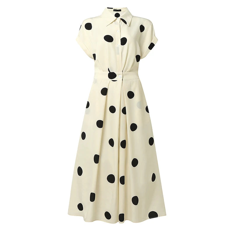 Vestido de Bolinhas e Gola de Lapela Luxe Lenogue