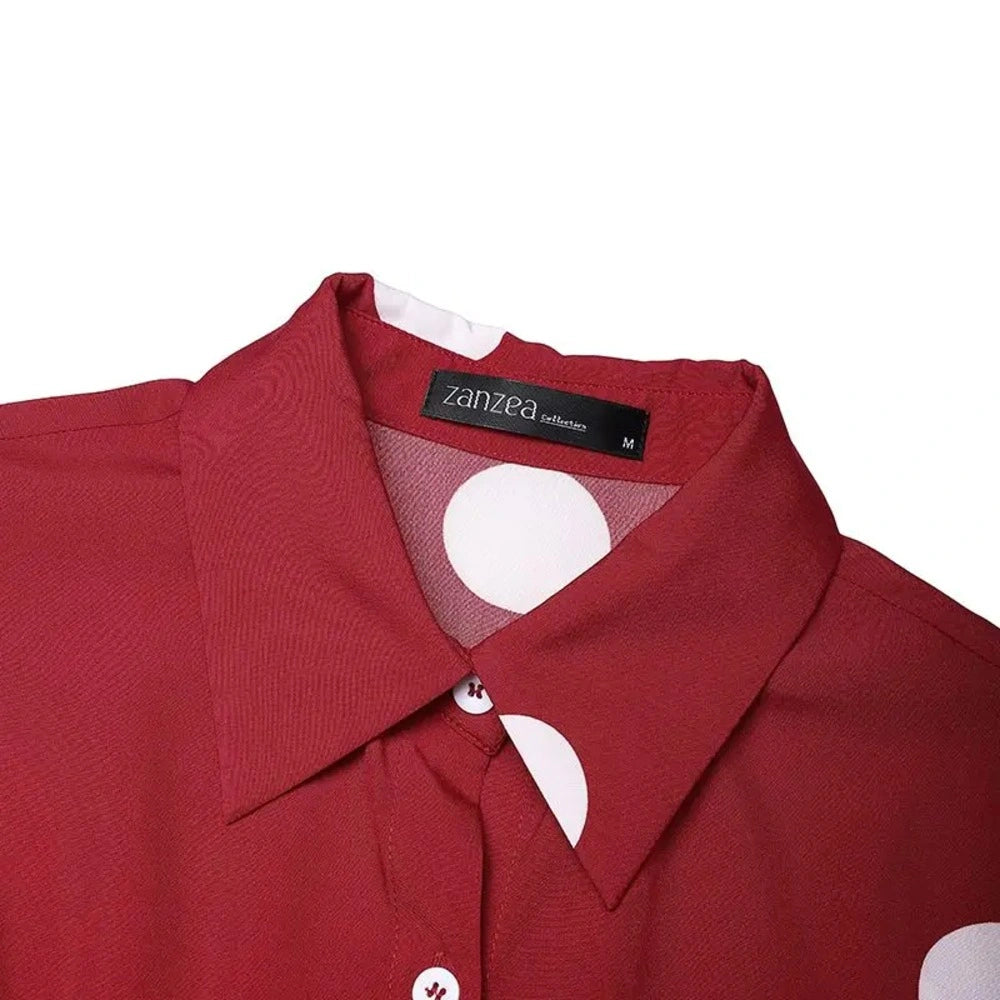 Vestido de Bolinhas e Gola de Lapela Luxe Lenogue