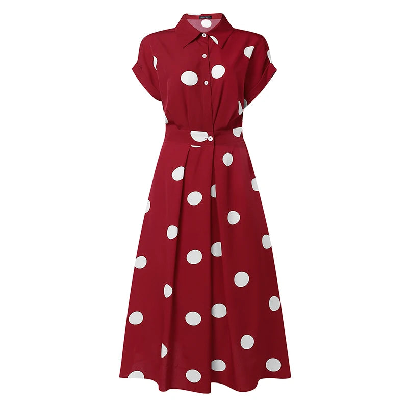 Vestido de Bolinhas e Gola de Lapela Luxe Lenogue