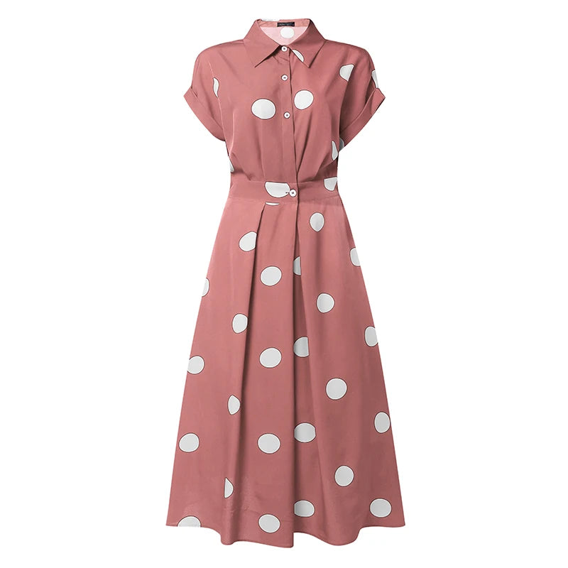 Vestido de Bolinhas e Gola de Lapela Luxe Lenogue