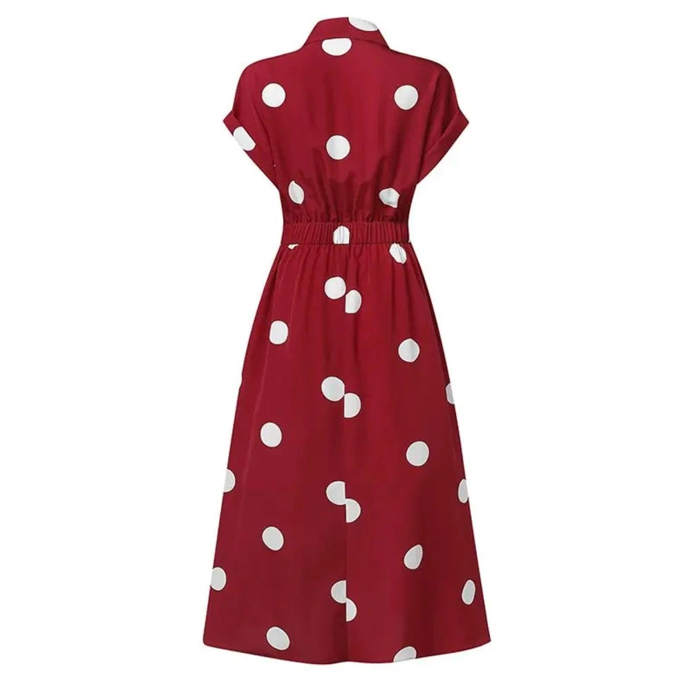 Vestido de Bolinhas e Gola de Lapela Luxe Lenogue