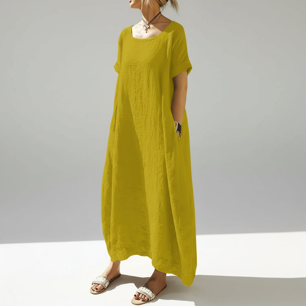 Vestido Longo Casual de Malha com Elastano Lenogue Amarelo / p