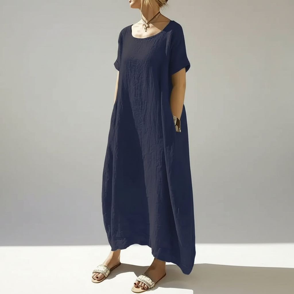 Vestido Longo Casual de Malha com Elastano Lenogue Azul / p