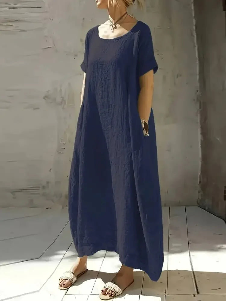 Vestido Longo Casual de Malha com Elastano Lenogue Azul / p