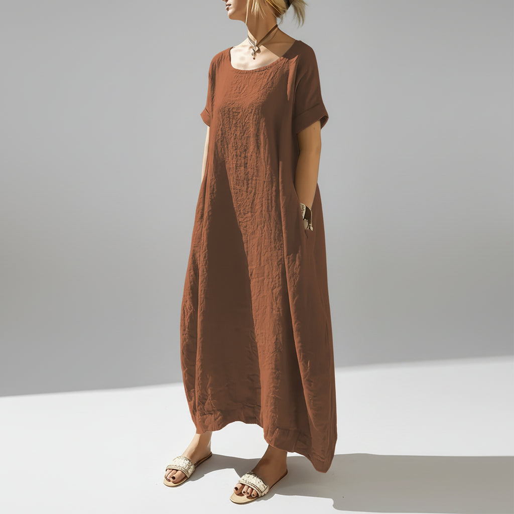 Vestido Longo Casual de Malha com Elastano Lenogue Marrom / p