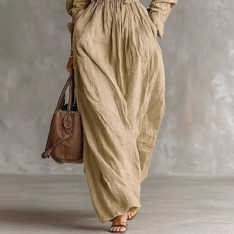 Vestido Longo Gola Lapela com Zíper Cintura Ajustável Lenogue