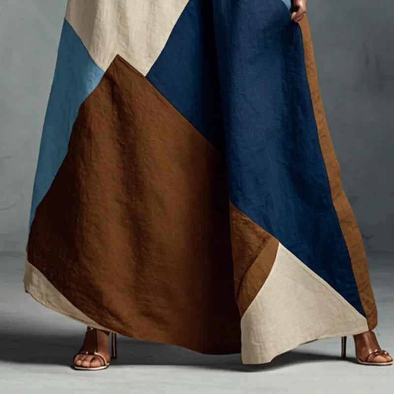 Vestido Longo Halter Patchwork Color Block élégant Lenogue