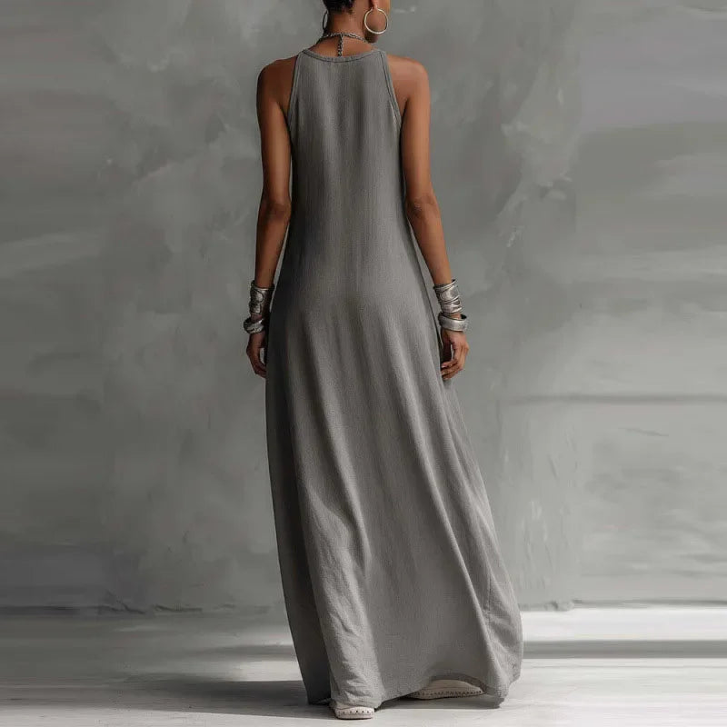 Vestido Longo Patchwork Color Block sem Manga Boho Lenogue