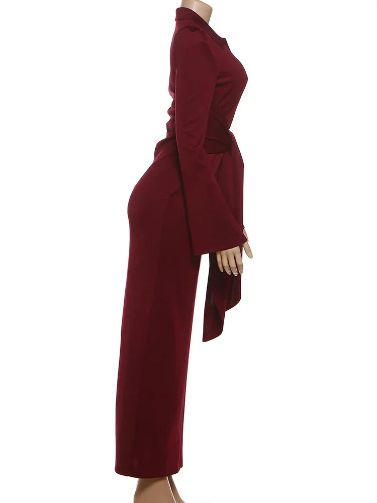 Vestido Longo Tubinho Gola Lapela Ombreiras com Zíper e Fenda Lenogue