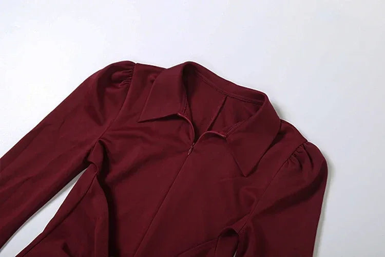 Vestido Longo Tubinho Gola Lapela Ombreiras com Zíper e Fenda Lenogue