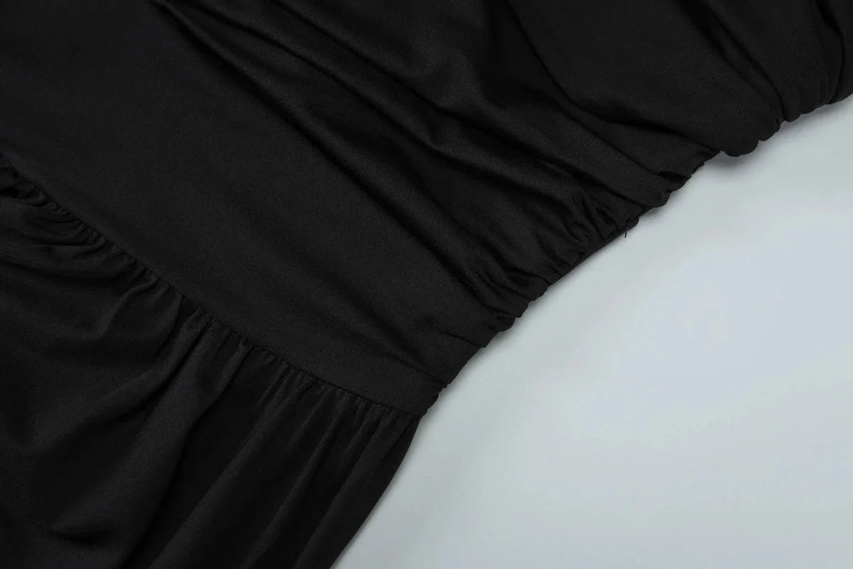 Vestido Longo um Ombro só com Franzido e Pregas Lenogue