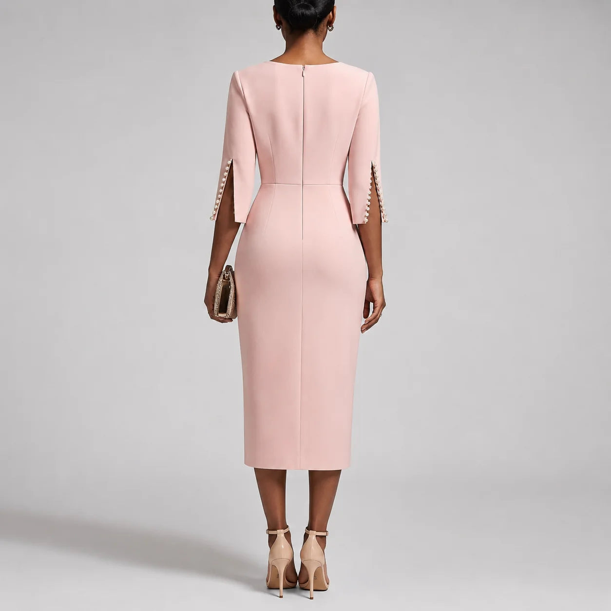 Vestido Midi com Aplicações de Miçangas Slim Soirée Lenogue