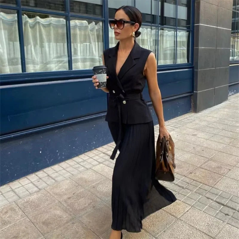 Vestido Midi com Corset Plissado para Eventos e Festas Lenogue