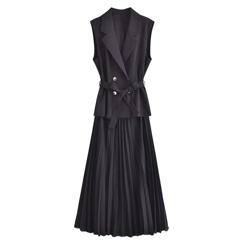 Vestido Midi com Corset Plissado para Eventos e Festas Lenogue