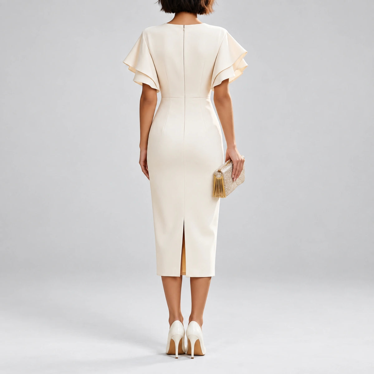 Vestido Midi com Manga Bufante e Gola Luxe Lenogue