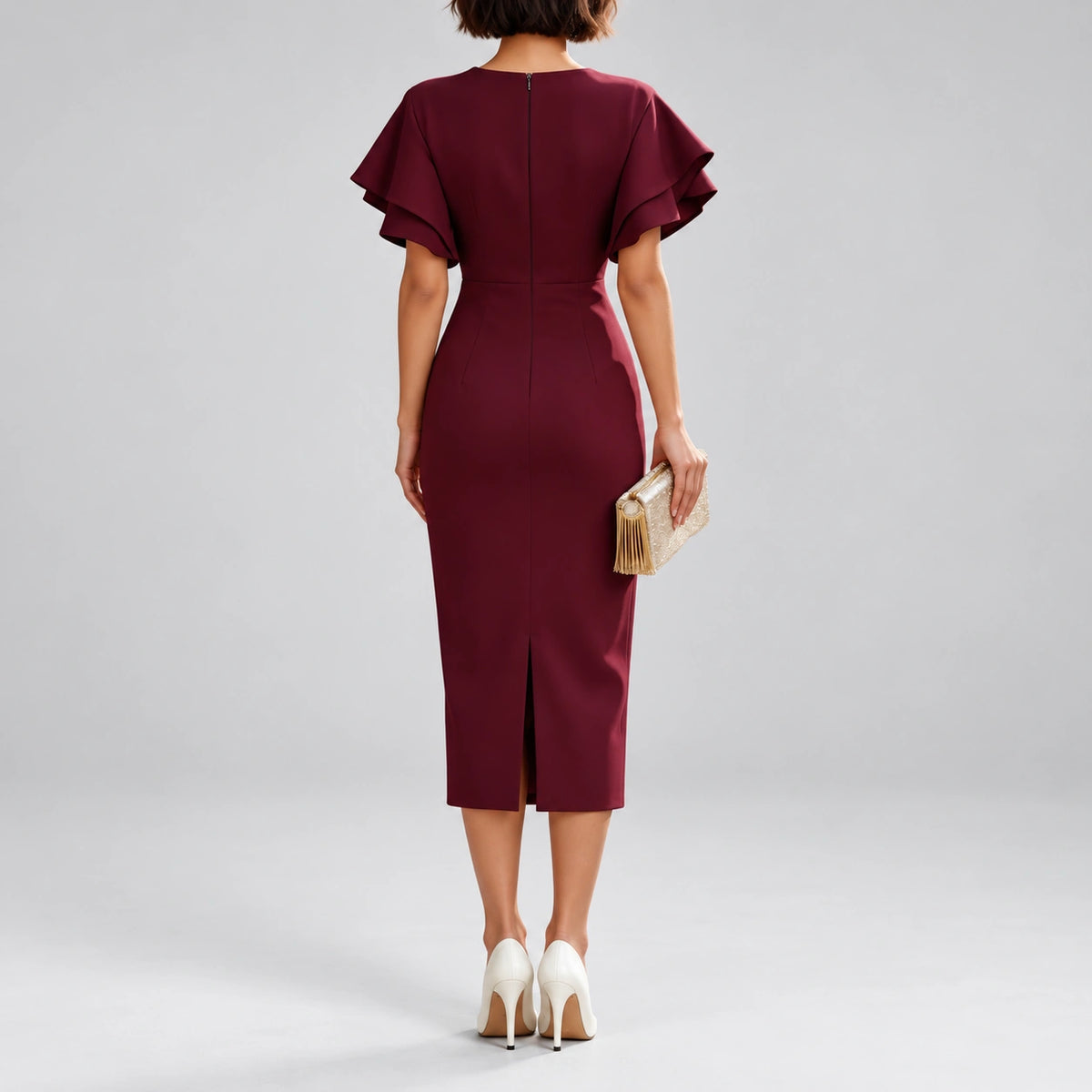Vestido Midi com Manga Bufante e Gola Luxe Lenogue