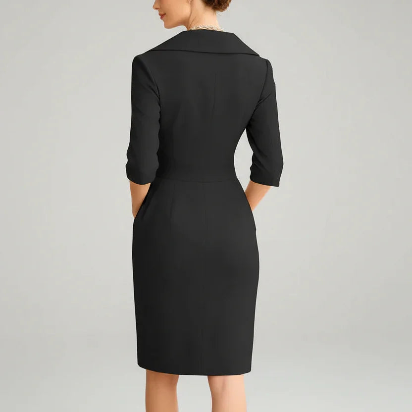 Vestido Midi de Gola Lapela Modelagem Slim Lenogue