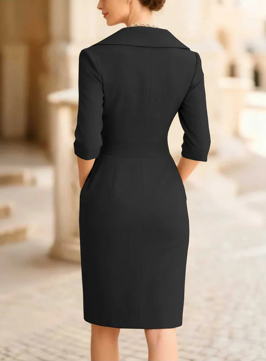 Vestido Midi de Gola Lapela Modelagem Slim Lenogue
