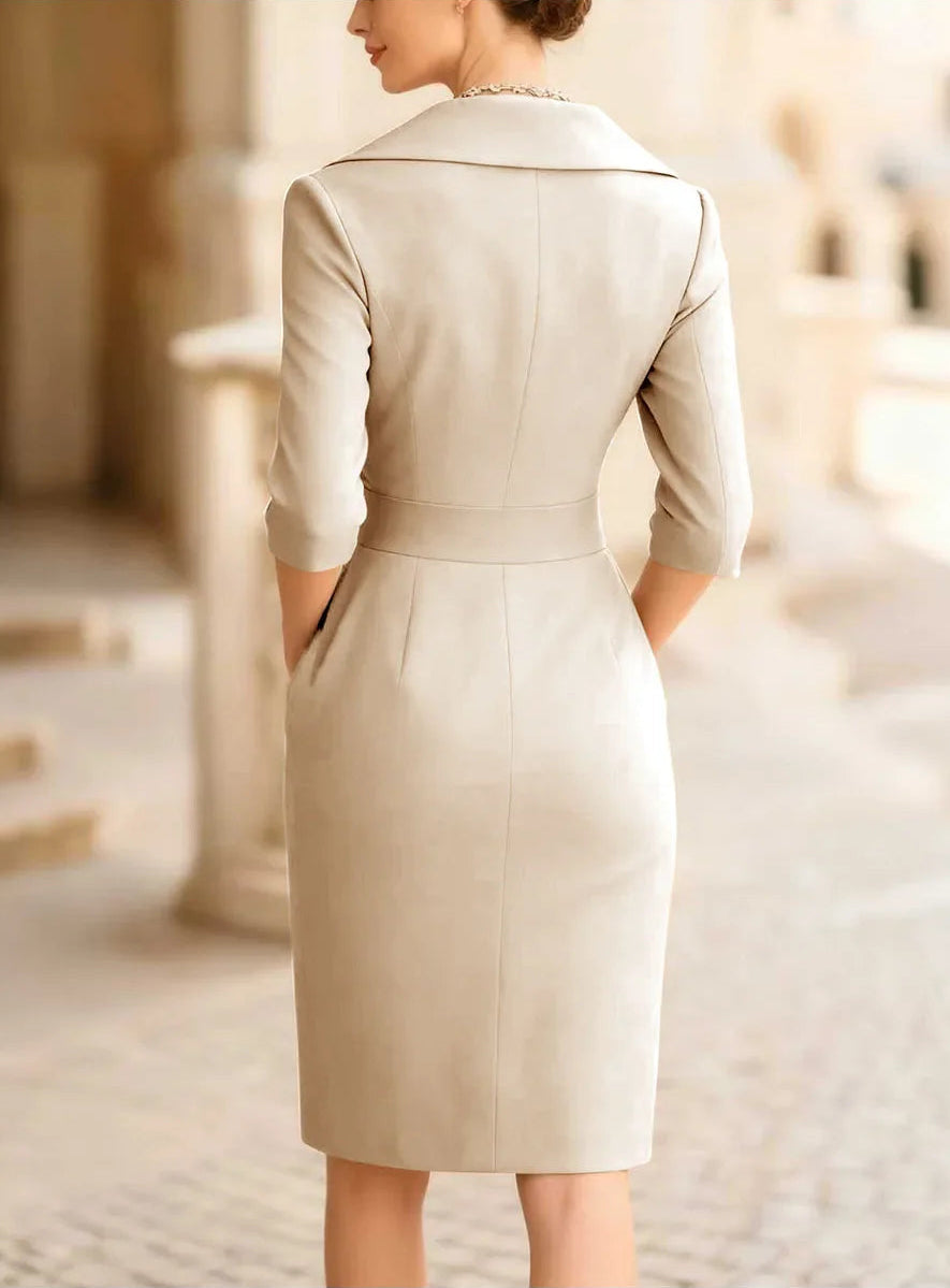 Vestido Midi de Gola Lapela Modelagem Slim Lenogue