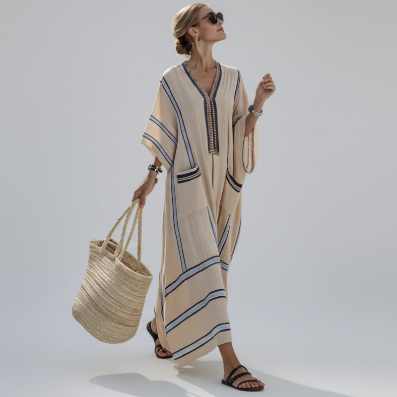 Vestido Midi de Malha com Estampa Listrada Lenogue Marrom / p