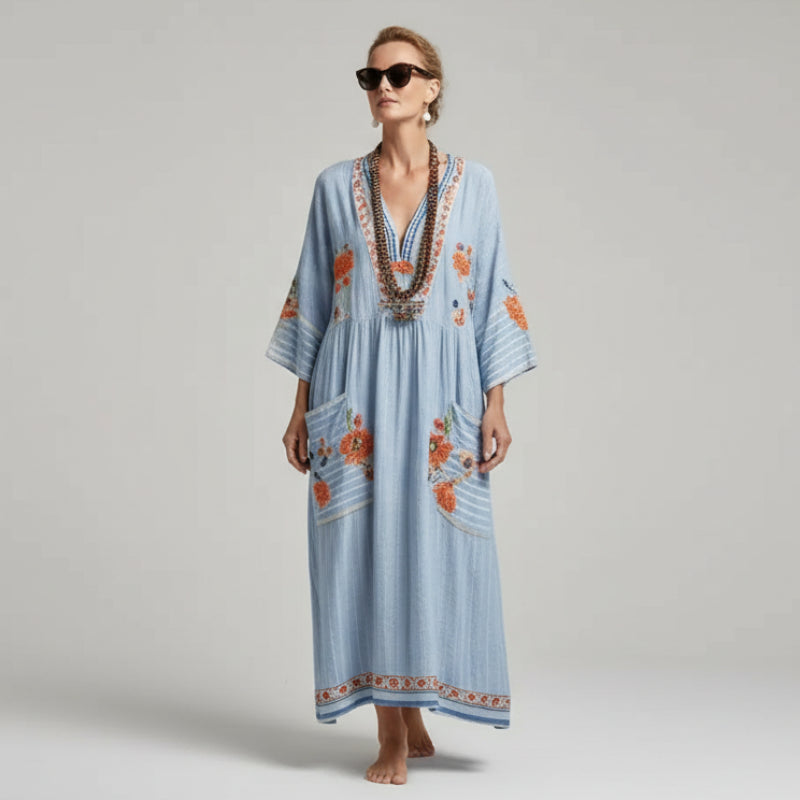 Vestido Midi de Malha com Estampa Listrada Lenogue Azul / p