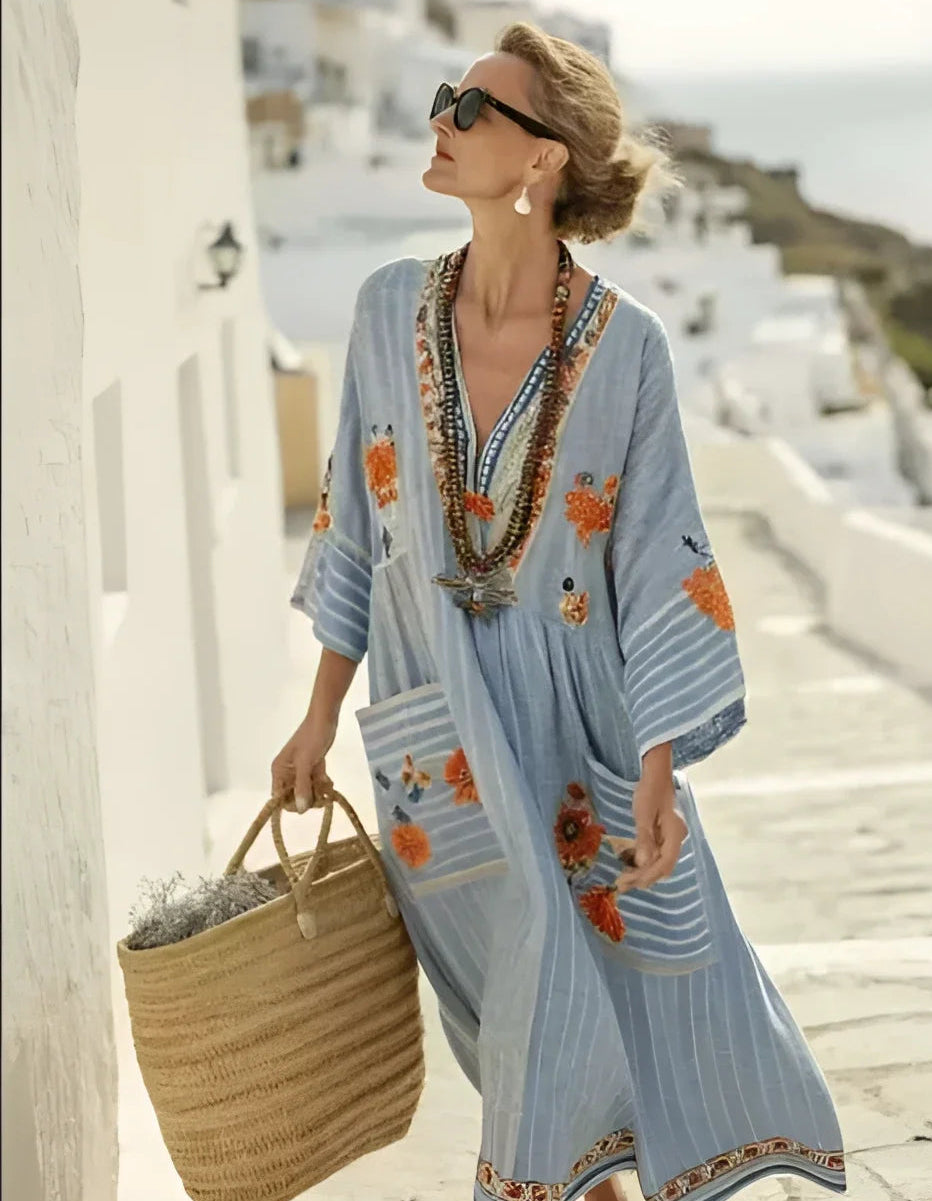 Vestido Midi de Malha Estampa Listrada com Botões Lenogue Azul / p