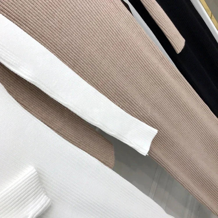 Vestido Midi de Tricot Gola Alta com Cinto Bodycon Raffiné Lenogue