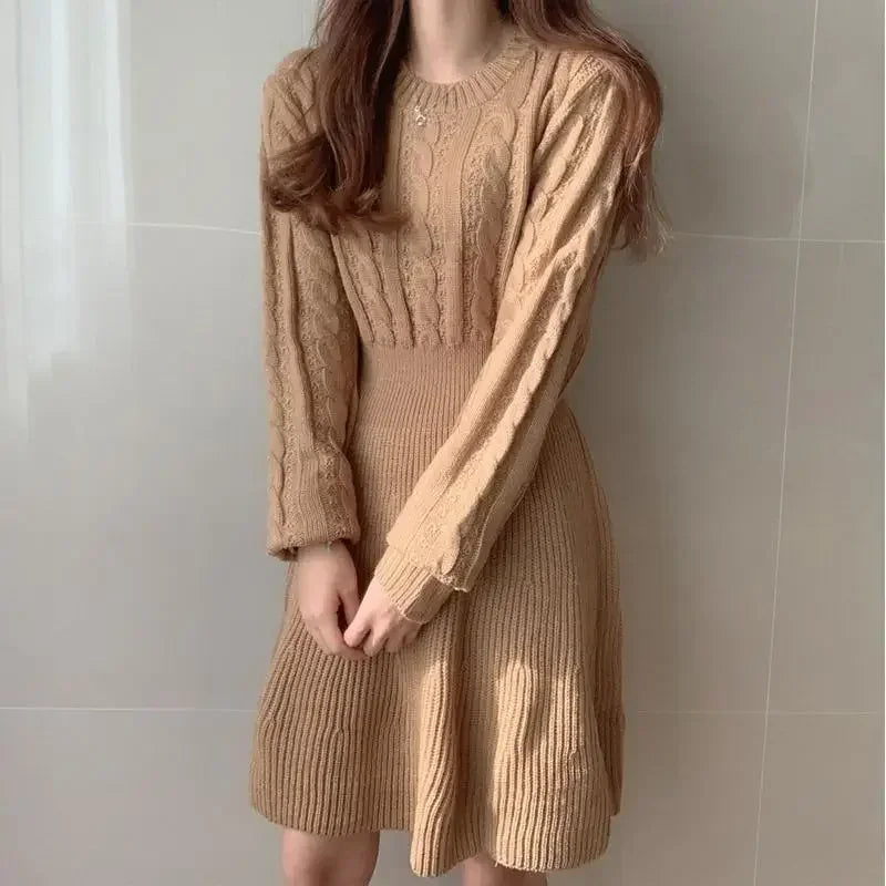 Vestido Midi em Tricot Off White para Estilo Casual Chic Lenogue Marrom / p