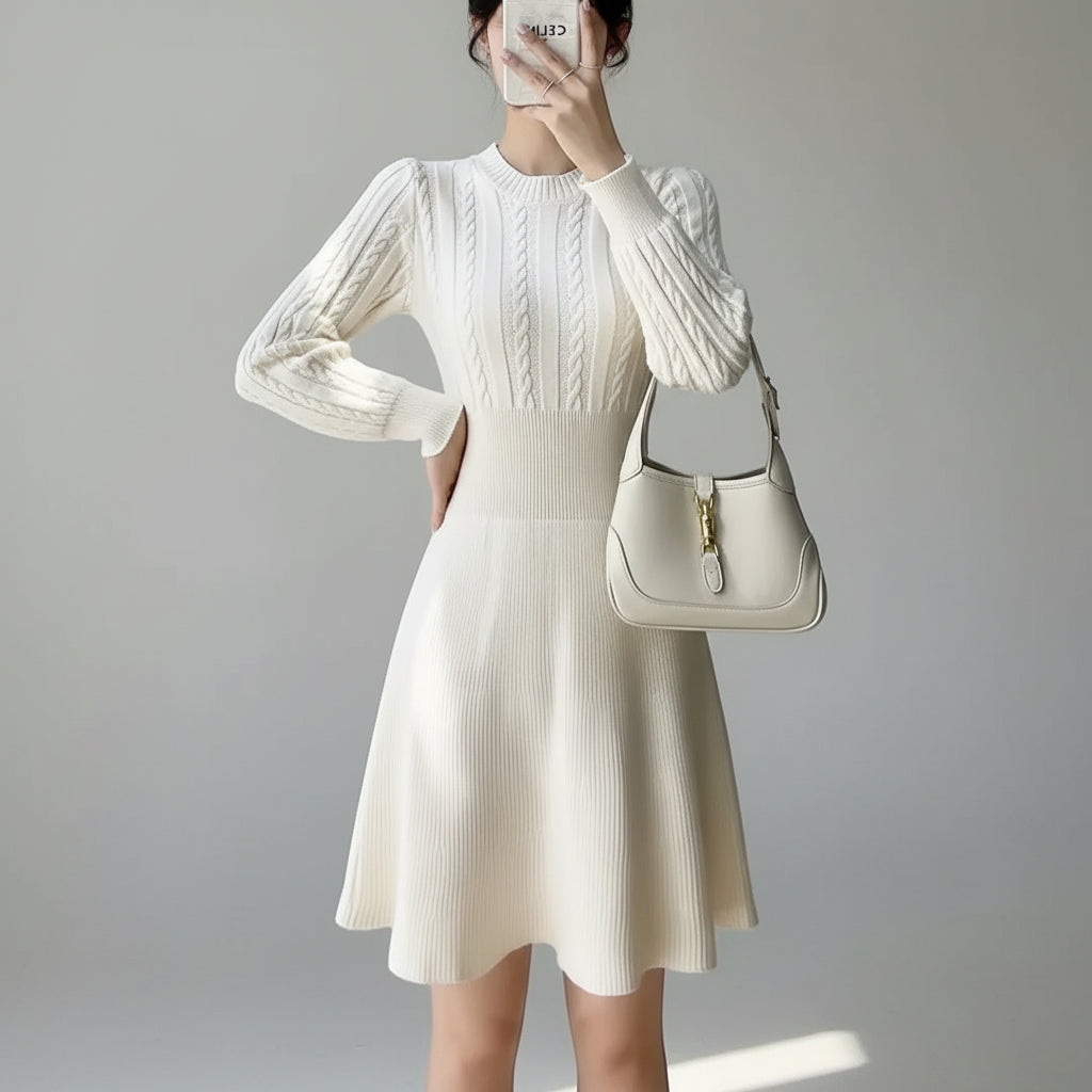 Vestido Midi em Tricot Off White para Estilo Casual Chic Lenogue Branco / p