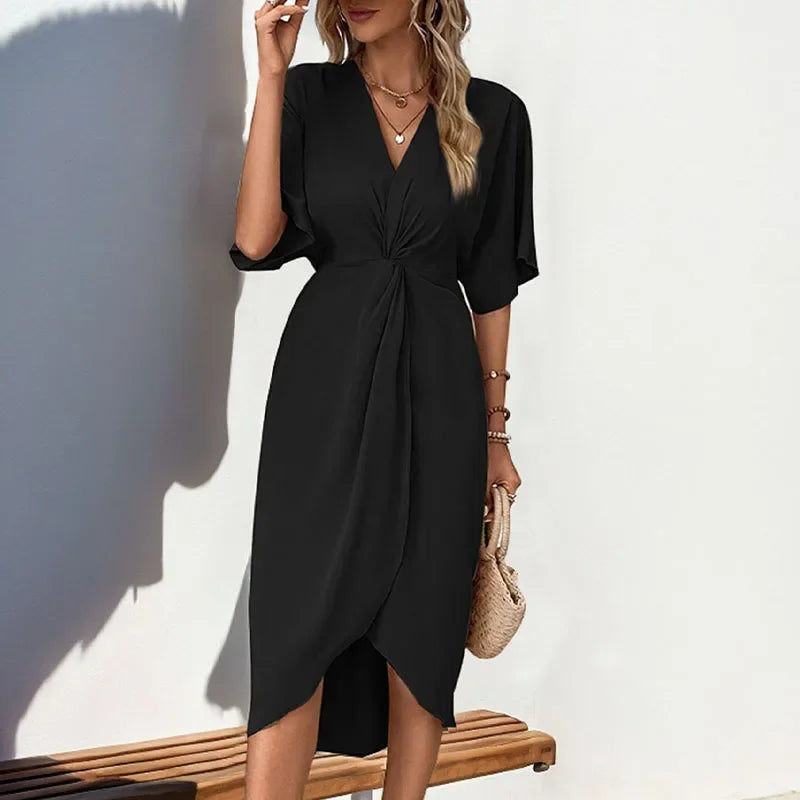 Vestido Midi Envelope Tubinho Decote v Franzido Lenogue